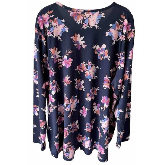 J. Jill Fit Performance Tee Tunic Top Sz 2X Black Floral Long Sleeve Super Soft - Picture 2 of 8